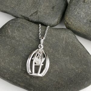 Bird in a Cage Sterling Silver CZ pendant necklace